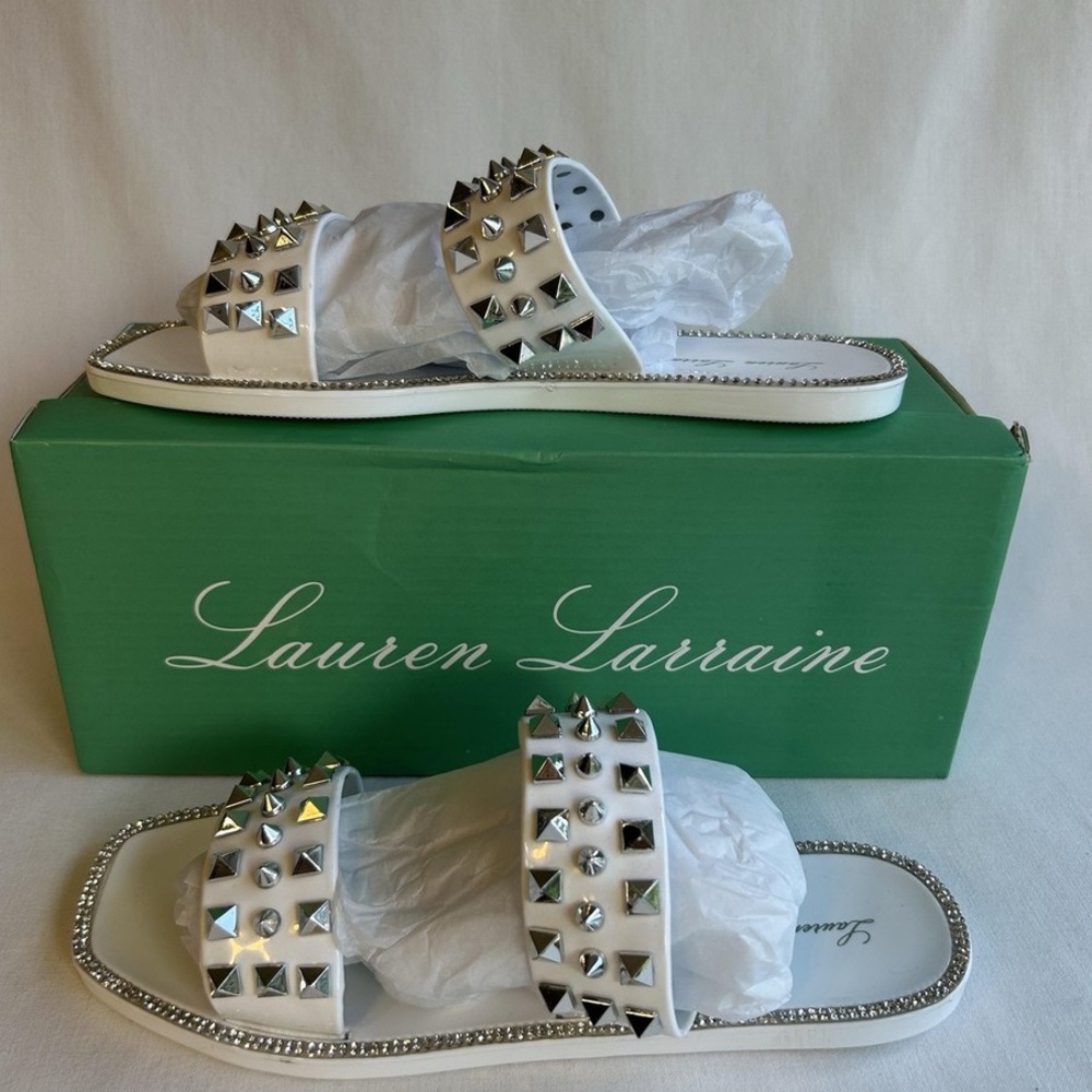 Lauren Lorraine White Sandals with Silver Accents